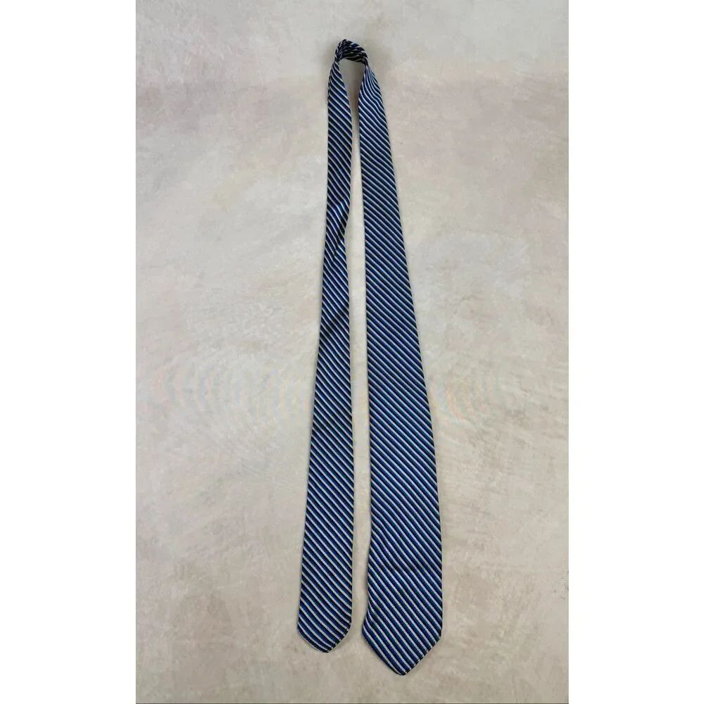 Vintage 1960s Men’s Neck Tie 100% Silk Blue Silver Stripe Mad Men Mod MCM